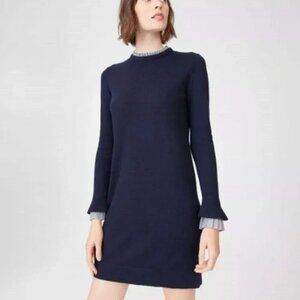 *Club Monaco Navy Long Sleeve Ruffle Dress – Size XS